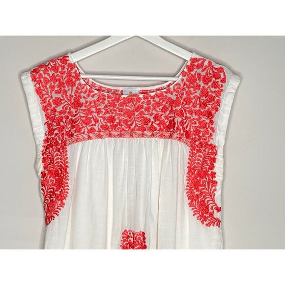 J. Marie Whitney Floral Embroidered Sleeveless Blouse Top White/Red Womens Large - Picture 3 of 9